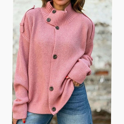 Dames Oversized Vest met Knoopsluiting en Hoge Kraag