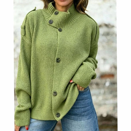 Dames Oversized Vest met Knoopsluiting en Hoge Kraag