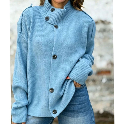 Dames Oversized Vest met Knoopsluiting en Hoge Kraag