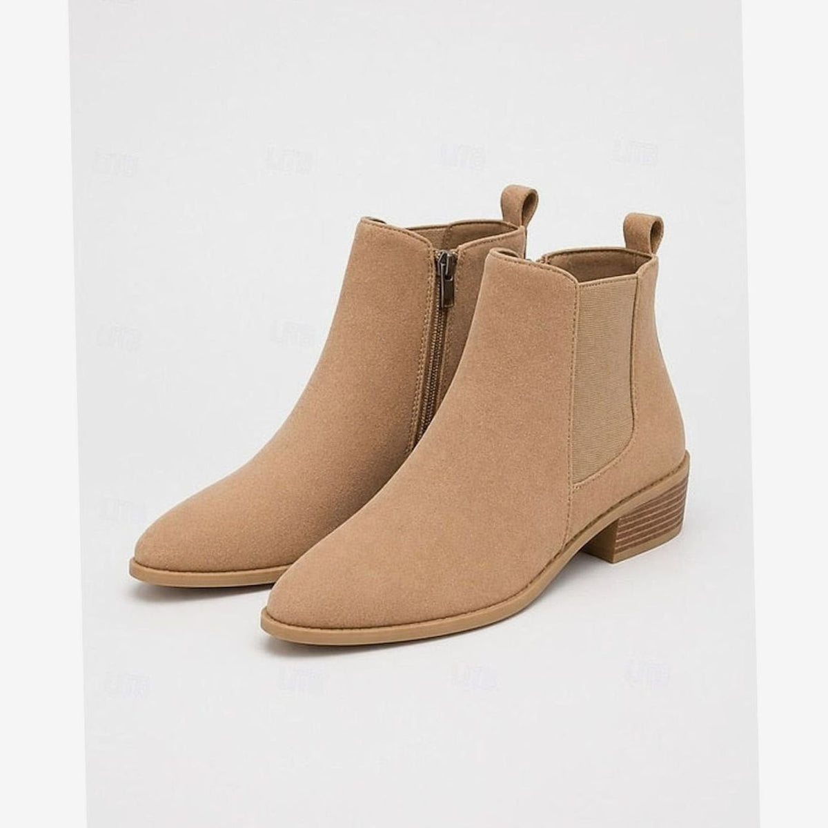 Dames Suède Ankle Boots met Puntige Neus en Blokhak