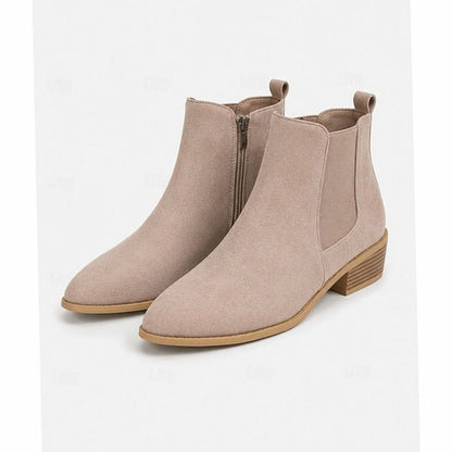Dames Suède Ankle Boots met Puntige Neus en Blokhak