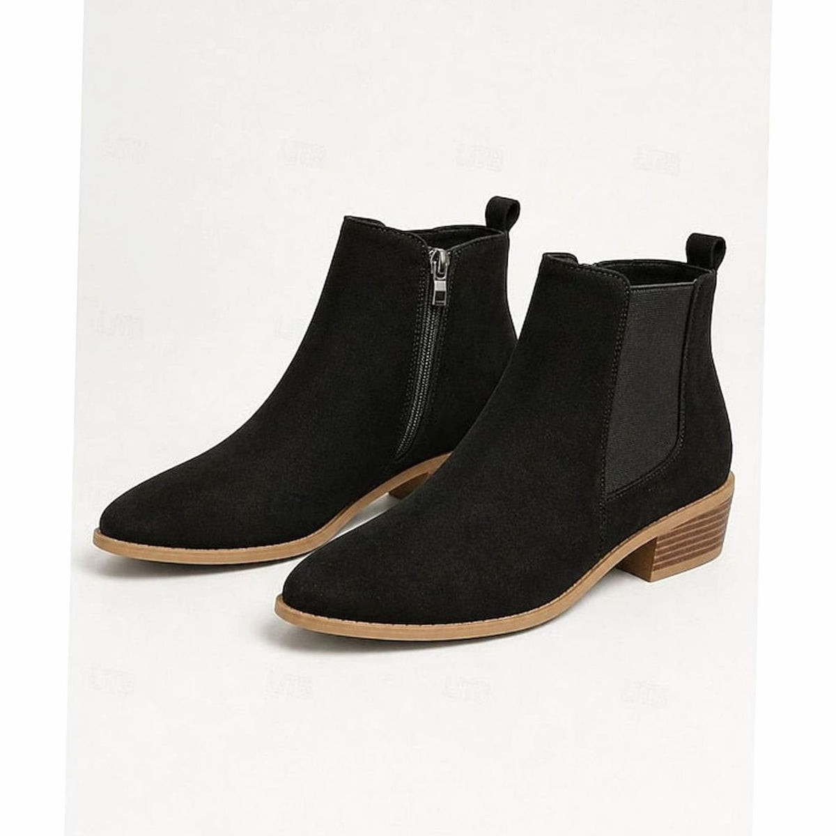 Dames Suède Ankle Boots met Puntige Neus en Blokhak