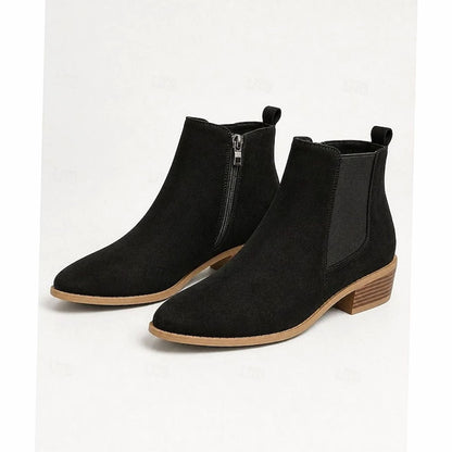 Dames Suède Ankle Boots met Puntige Neus en Blokhak