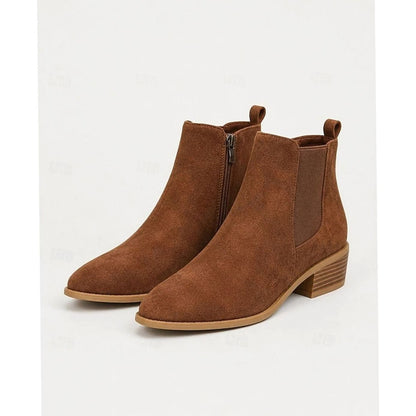 Dames Suède Ankle Boots met Puntige Neus en Blokhak