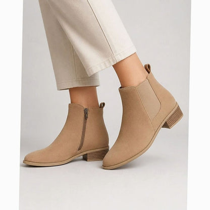 Dames Suède Ankle Boots met Puntige Neus en Blokhak