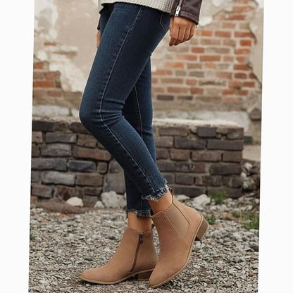 Dames Suède Ankle Boots met Puntige Neus en Blokhak