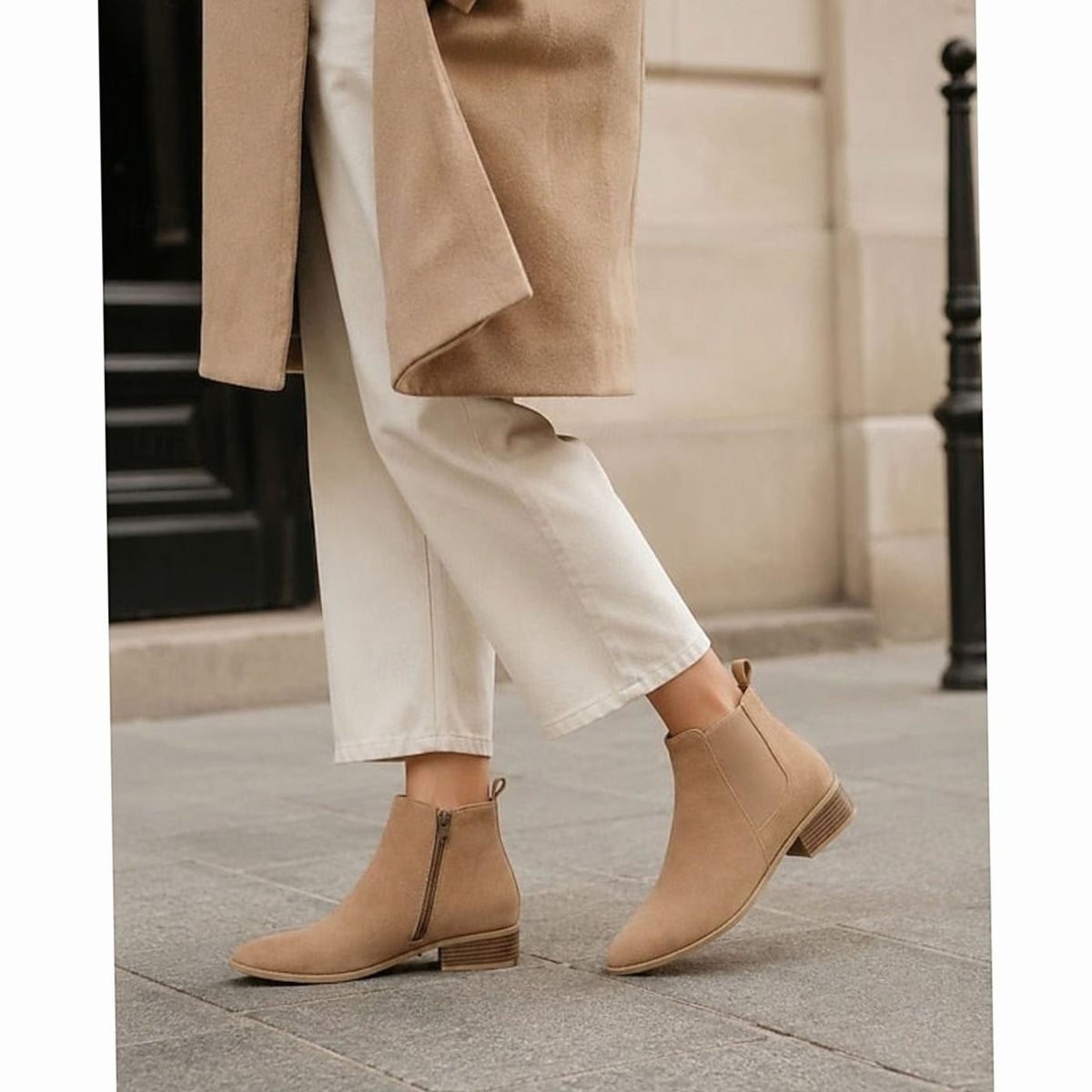 Dames Suède Ankle Boots met Puntige Neus en Blokhak