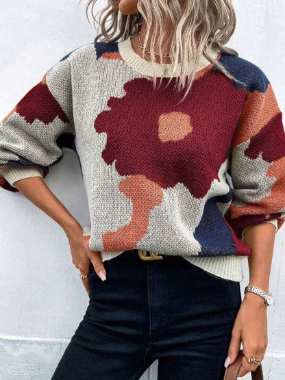 Dames Trui Bloemenprint Relaxed Fit Gebreide Pullover