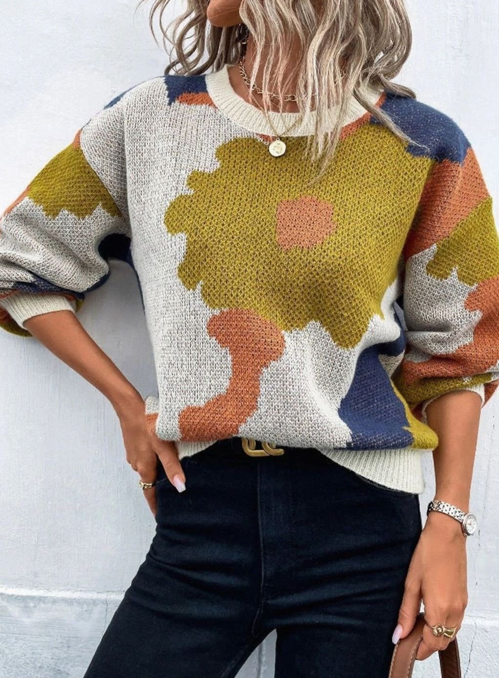Dames Trui Bloemenprint Relaxed Fit Gebreide Pullover