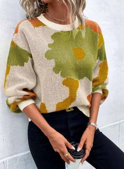 Dames Trui Bloemenprint Relaxed Fit Gebreide Pullover