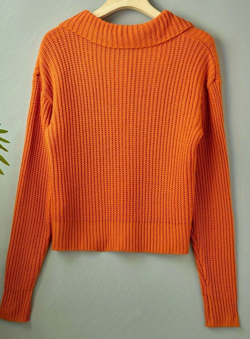 Dames Trui Ribgebreid met Omgeslagen Kraag - Relaxed Fit Pullover