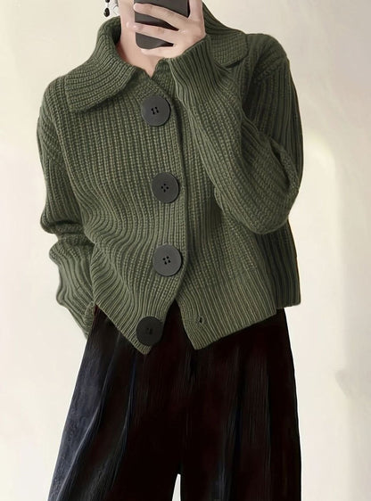 Dames Trui Ribgebreid met Omgeslagen Kraag - Relaxed Fit Pullover