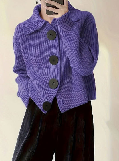 Dames Trui Ribgebreid met Omgeslagen Kraag - Relaxed Fit Pullover