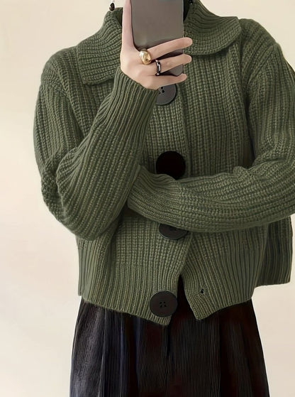 Dames Trui Ribgebreid met Omgeslagen Kraag - Relaxed Fit Pullover