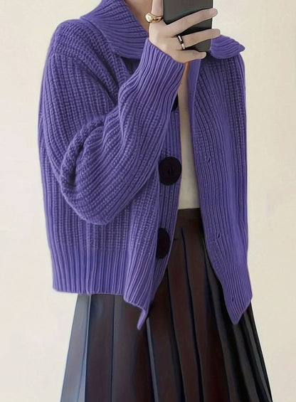 Dames Trui Ribgebreid met Omgeslagen Kraag - Relaxed Fit Pullover