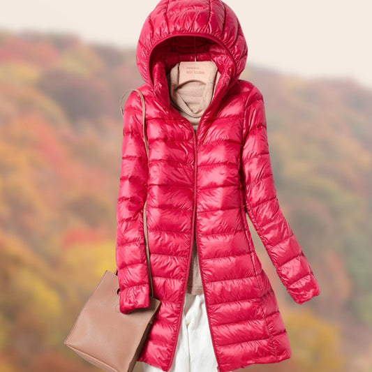 Dames Lange Puffer Jas met Capuchon - Slim-Fit Gewatteerd