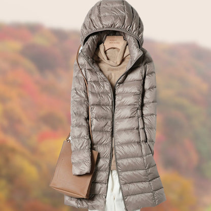 Dames Lange Puffer Jas met Capuchon - Slim-Fit Gewatteerd