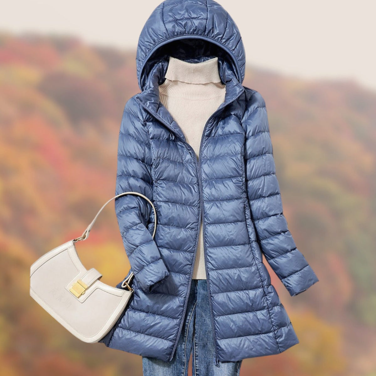 Dames Lange Puffer Jas met Capuchon - Slim-Fit Gewatteerd