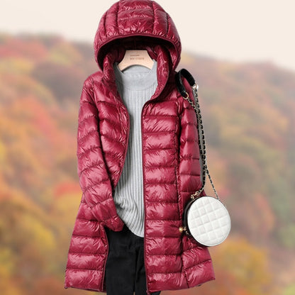 Dames Lange Puffer Jas met Capuchon - Slim-Fit Gewatteerd