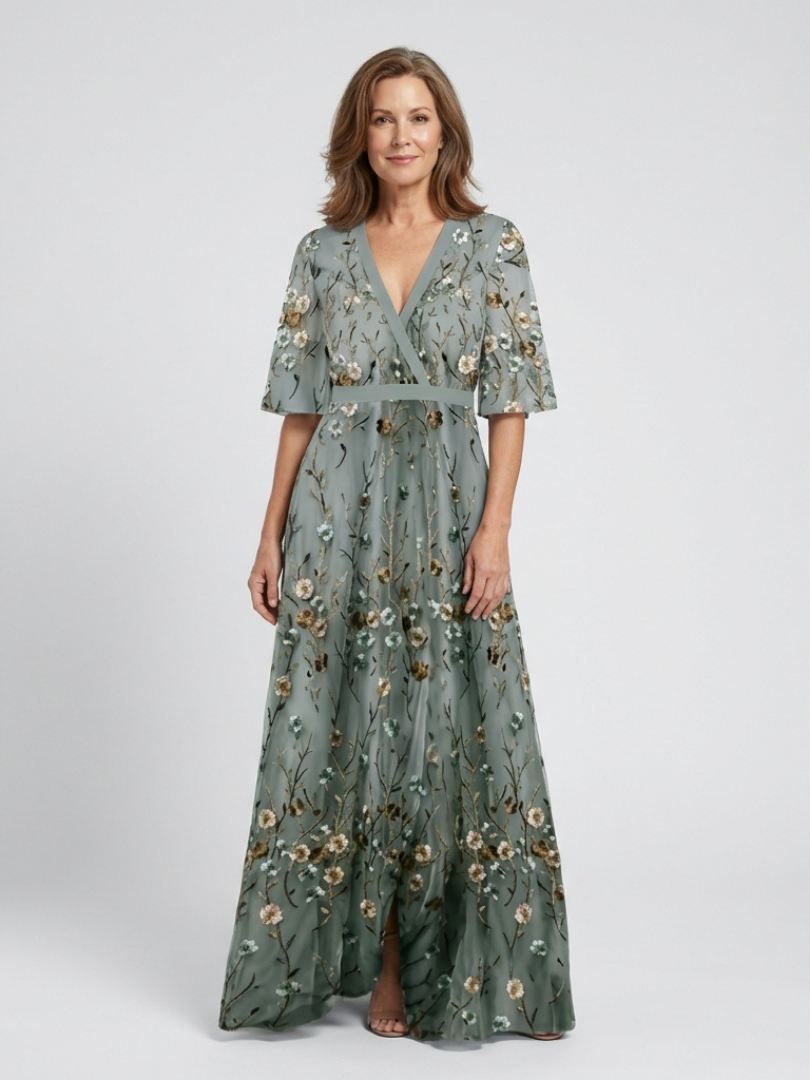 Dames Getailleerde Maxi Jurk – Geschikt voor Zomer, Met V-Hals en Wrap Sluiting