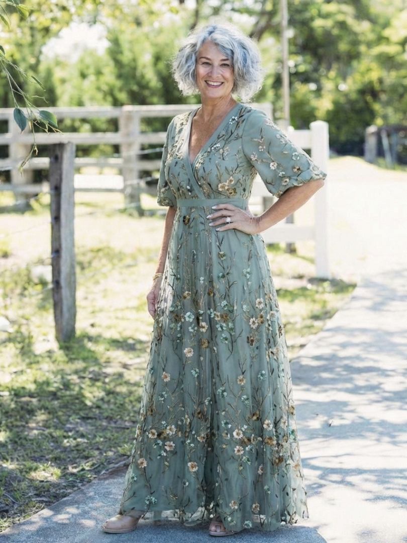 Dames Getailleerde Maxi Jurk – Geschikt voor Zomer, Met V-Hals en Wrap Sluiting