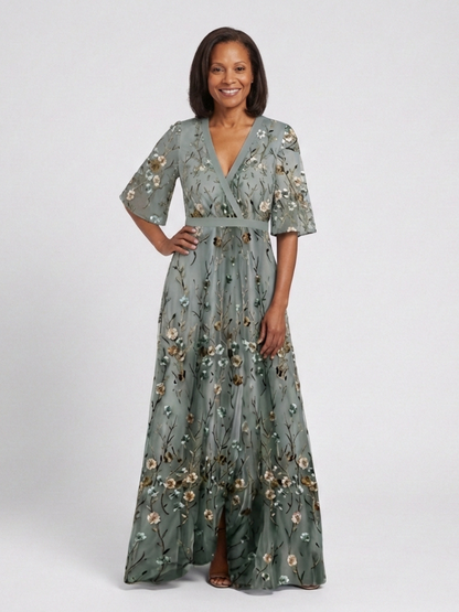 Dames Getailleerde Maxi Jurk – Geschikt voor Zomer, Met V-Hals en Wrap Sluiting