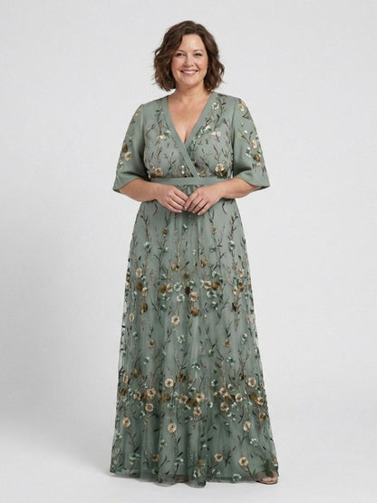 Dames Getailleerde Maxi Jurk – Geschikt voor Zomer, Met V-Hals en Wrap Sluiting