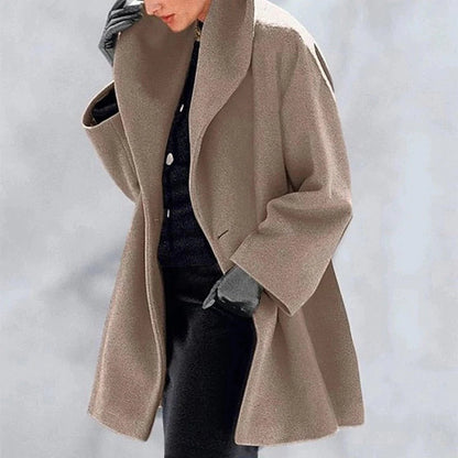 Dames Wollen Jas met Knoopsluiting – Heuplange Winterjas
