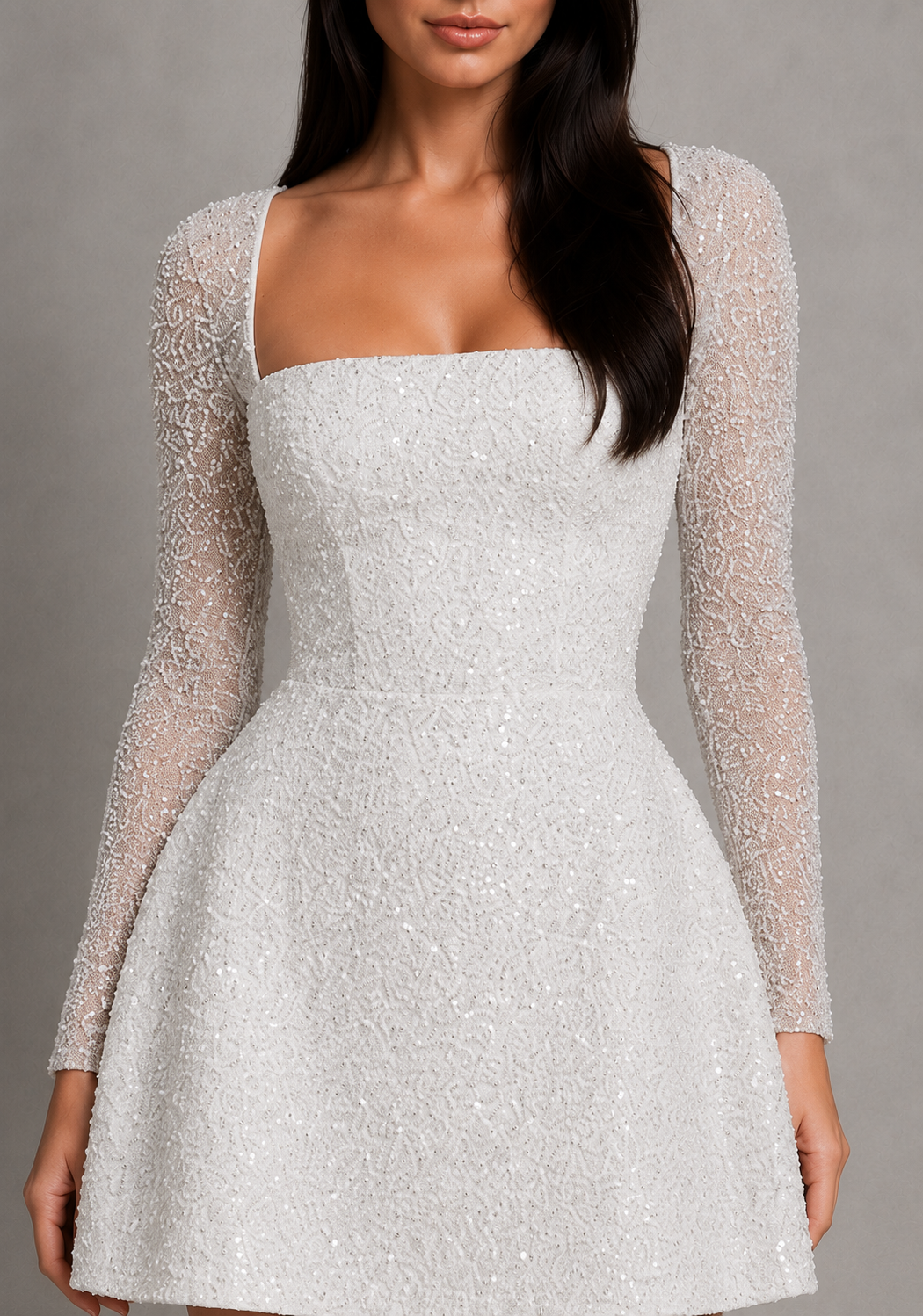 Dames Mini Jurk met Kraaltjes en Bubble Hem – Witte Feestjurk