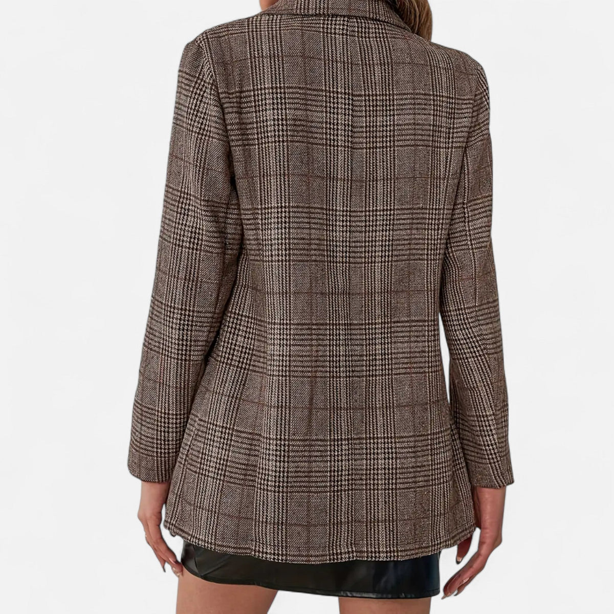 Dames Blazer Ruitmotief met Gestikte Kraag en Klepzakken