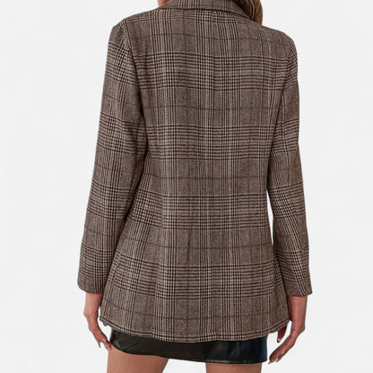 Dames Blazer Ruitmotief met Gestikte Kraag en Klepzakken