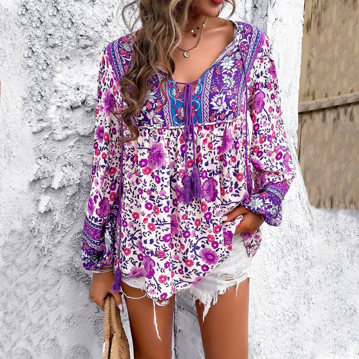 Dames Oversized Tuniek – Met V-Hals en Lange Mouwen, Geschikt voor Casual Gebruik