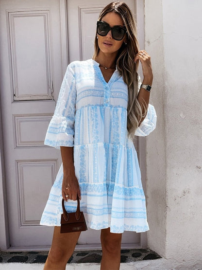 Dames A-lijn Tuniek Jurk – Geschikt voor Lente en Zomer, Met Tiered Design en Casual Pasvorm