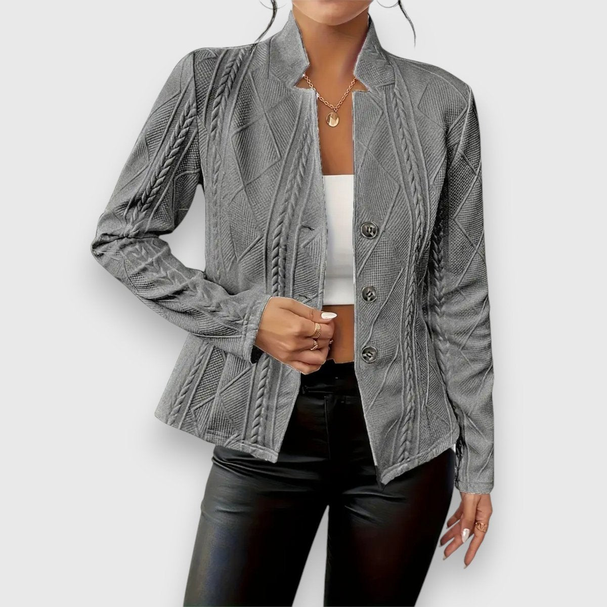 Scarlett women's cable-knit mock-neck long-sleeve fitted sweater by Christine Brewer, featuring a cozy, stylish knit design.