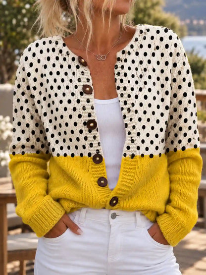 Dames Vest Polkadot met Knopen en Geribbelde Boorden