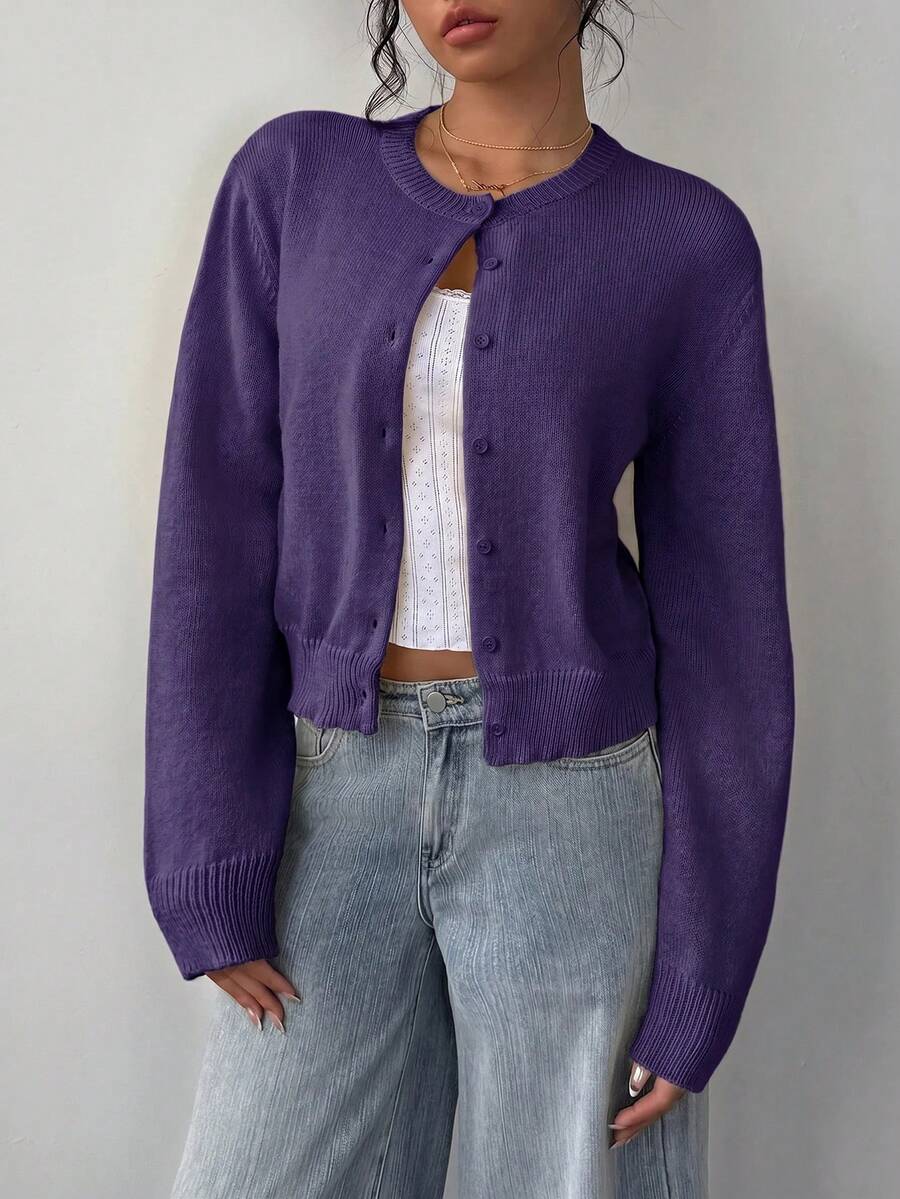 Dames Vest met Ronde Hals en Geribde Boord