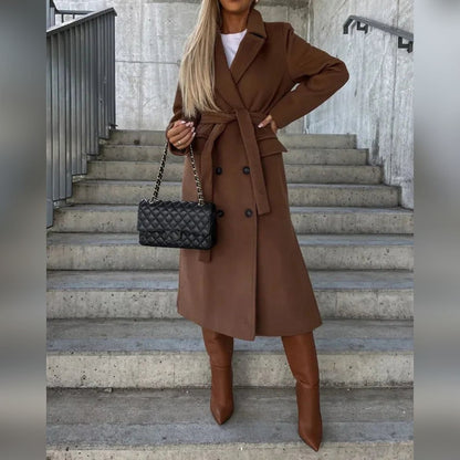 women's classic long sleeve trench coat in brown
