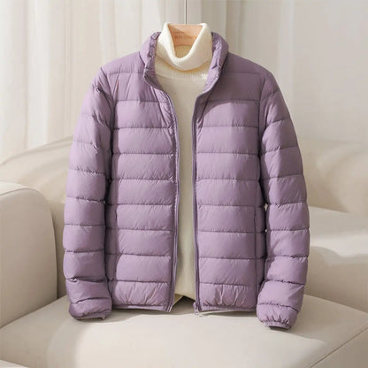 Women's Coat Lightweight Quilted Puffer Jacket Stand Collar - Lavender