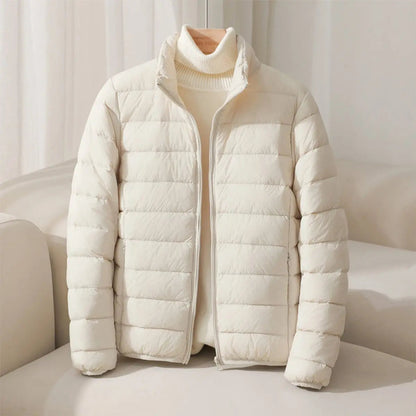 Women's Coat Lightweight Quilted Puffer Jacket Stand Collar - Beige