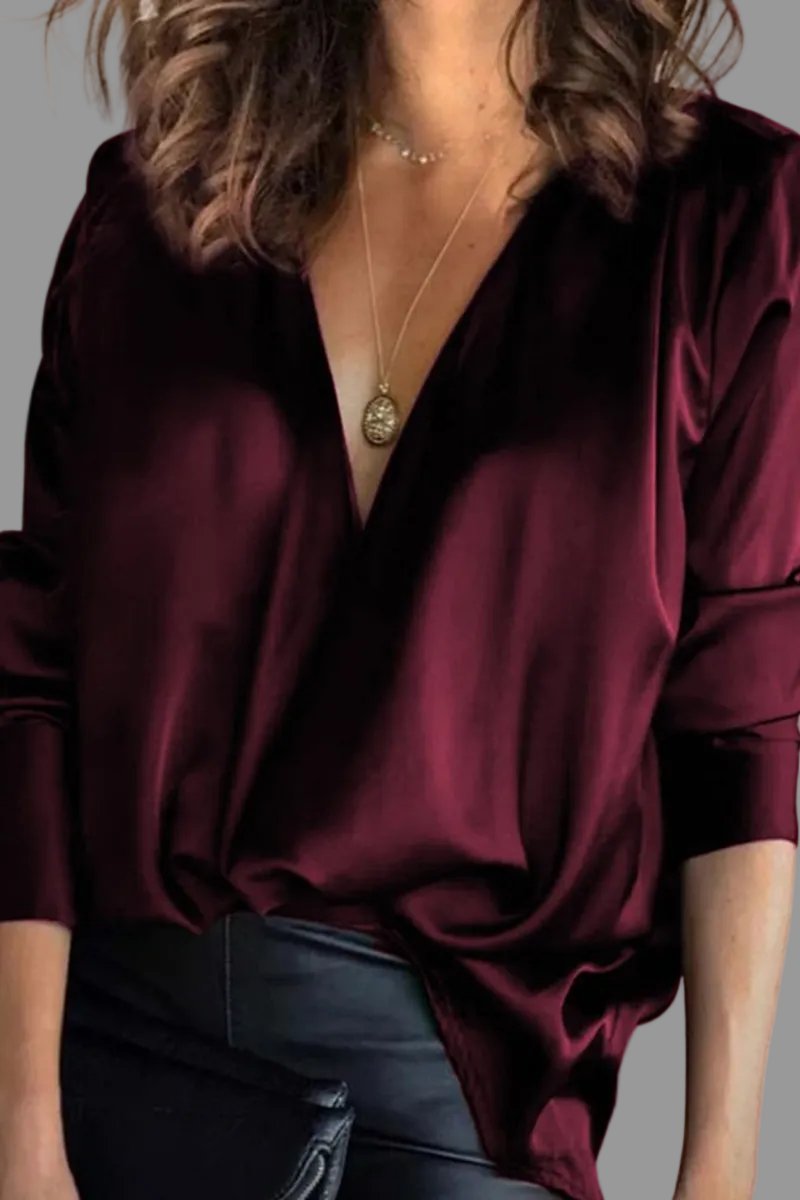 Dames Slim Fit Blouse – Met V-hals en Lange Mouwen, Geschikt voor Werk en Dagelijks Gebruik