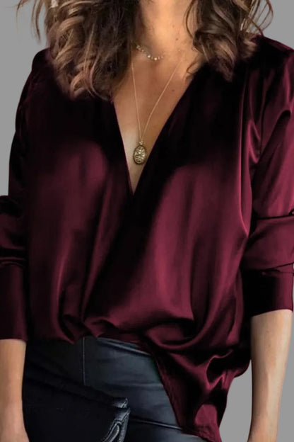Dames Slim Fit Blouse – Met V-hals en Lange Mouwen, Geschikt voor Werk en Dagelijks Gebruik