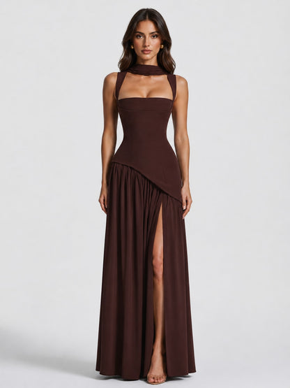 Mara Draped Asymmetric Maxi Dress_1