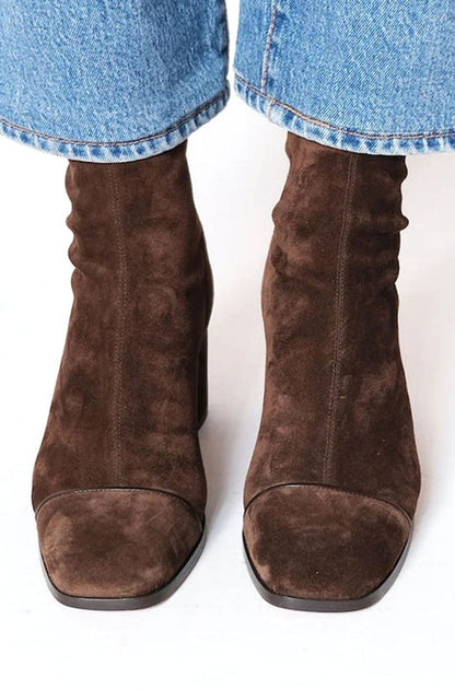 Women's Elegant Suede Square-Toe Block-Heel Boots