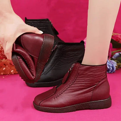 Women's Fleece-Lined Zip-Up Slip-Resistant Leather Ankle Boots