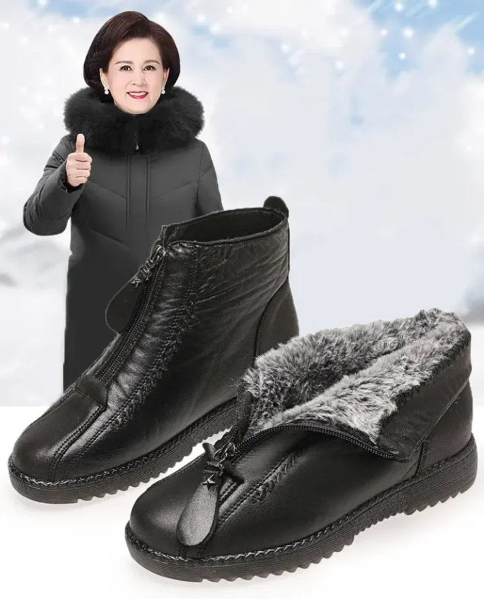 Women's Fleece-Lined Zip-Up Slip-Resistant Leather Ankle Boots