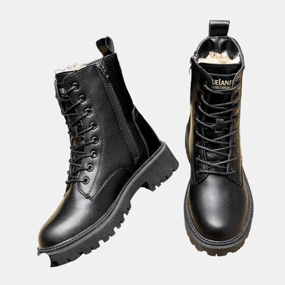 Women's Fur-Lined Lace-Up Leather Ankle Boots