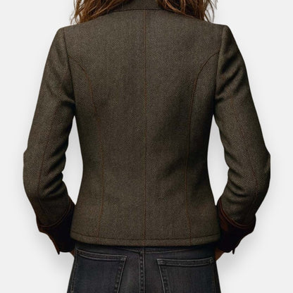 Women's Grace Christine Brewer herringbone structured button-front jacket with a classic design and tailored fit.