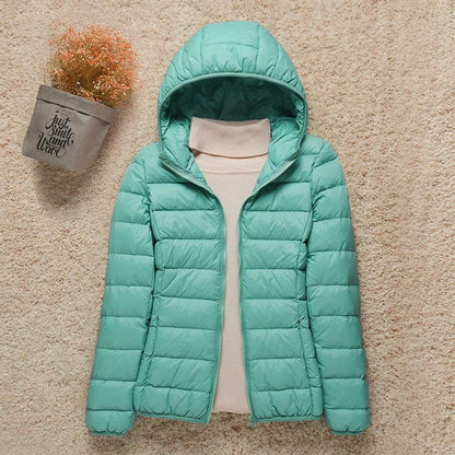 Women's Lightweight Hooded Quilted Jacket Packable Puffer - Turquoise