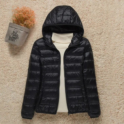 Women's Lightweight Hooded Quilted Jacket Packable Puffer - Black