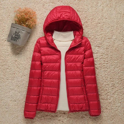 Women's Lightweight Hooded Quilted Jacket Packable Puffer - Red